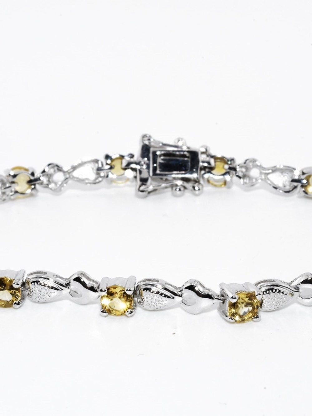 $395US .925 Sterling Silver 4.10CT Natural Round Cut Citrine Tennis Bracelet